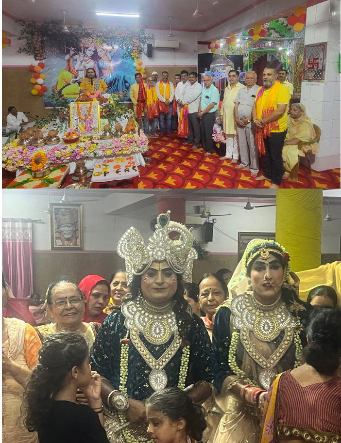 Devotees enjoy the wedding of Lord Sri Krishna and Rukmini in the story of Srimad Bhagwat Mahapurana.
